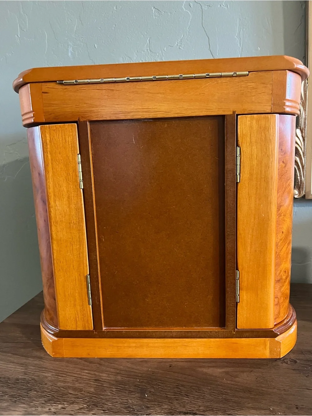Mele & Co Trinity Wooden Jewelry Box Burlwood Walnut Finish